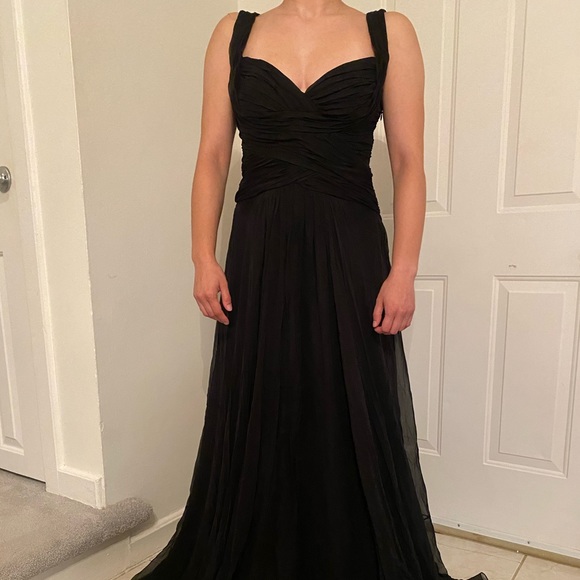 Pamella Roland Red Silk Gown w/ Waist Draping & Pleated Belt